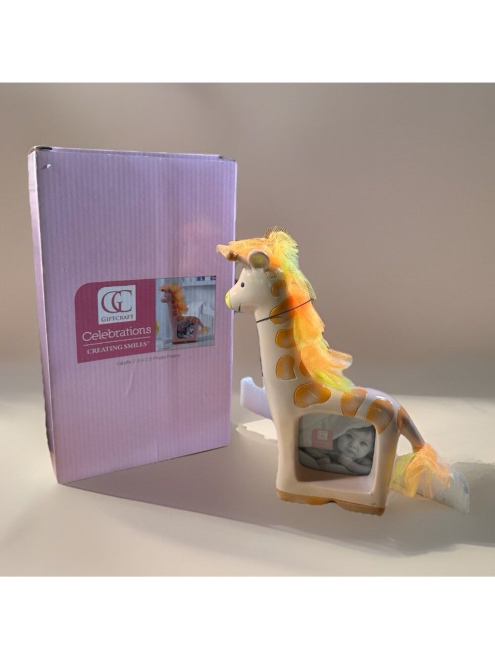 Gift craft Giraffe Orange Baby Photo Picture Frame Home Decor 2.5” Resin Ceramic